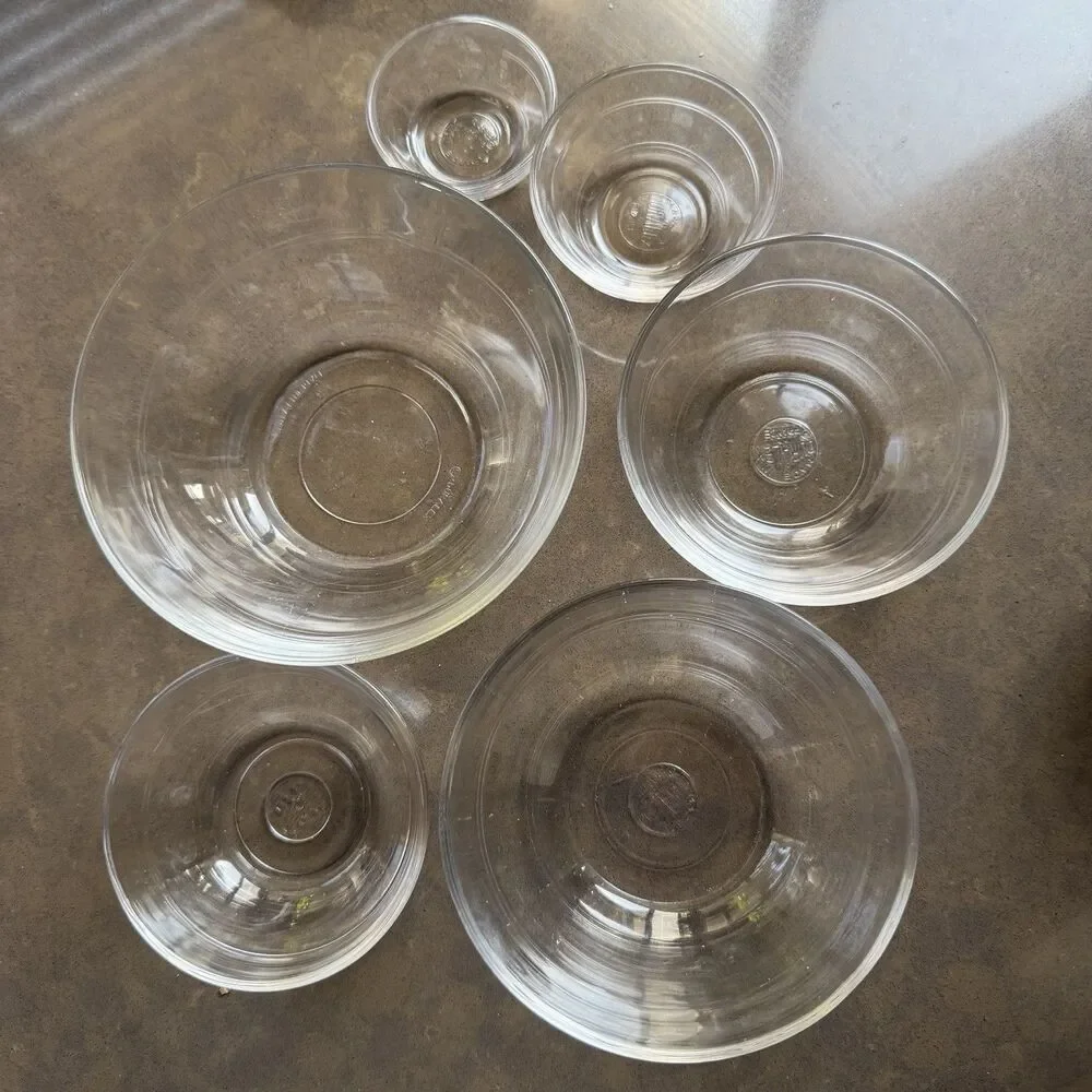 Set Of 6 Duralex Clear Glass Bowls Nesting Mixing Prep Bowl Made In France
